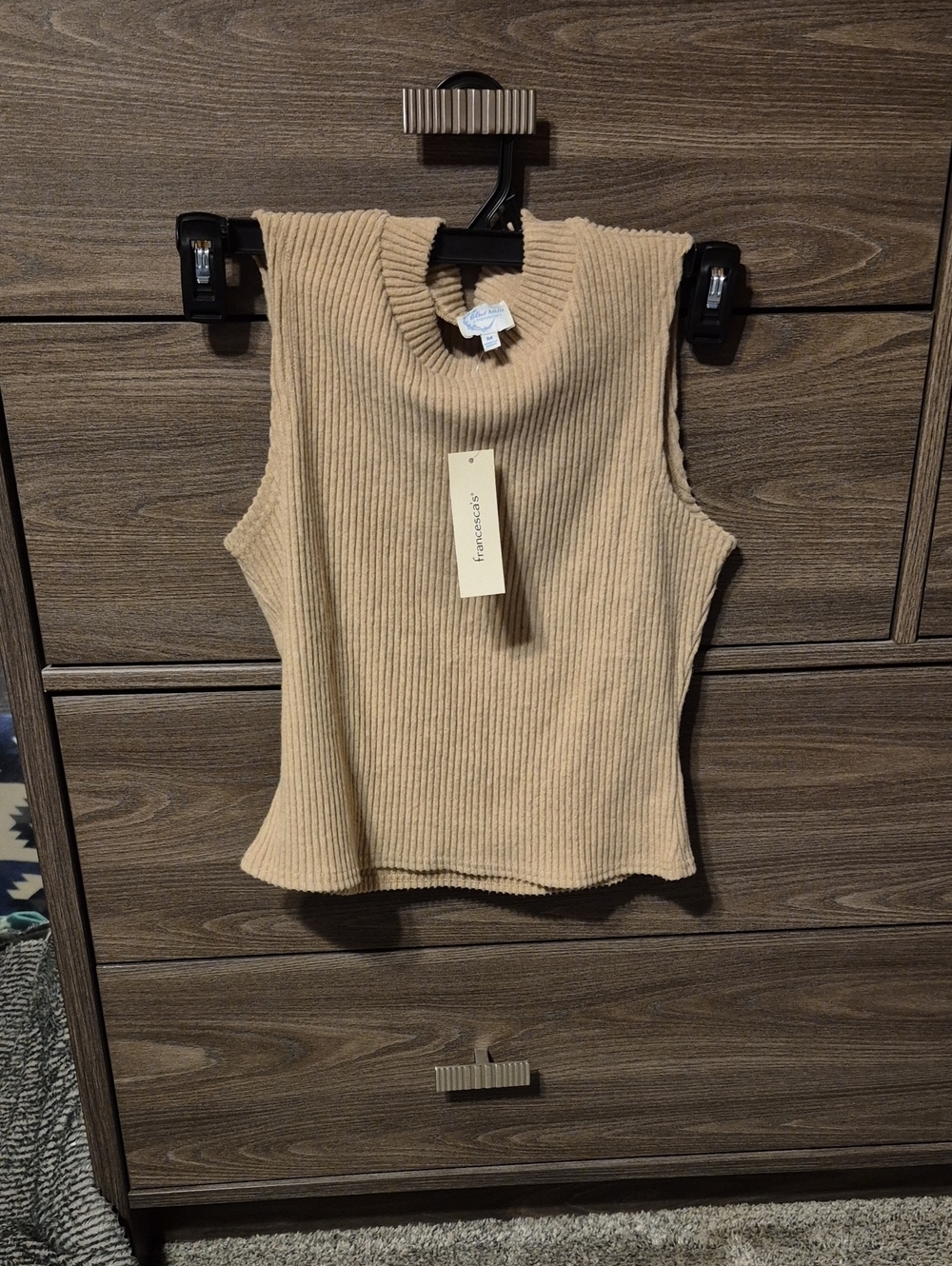 Blue Rain Beige Ribbed Mock Neck Crop Tank